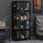 Elegant Black Bamboo Clear Figure Display Cabinet