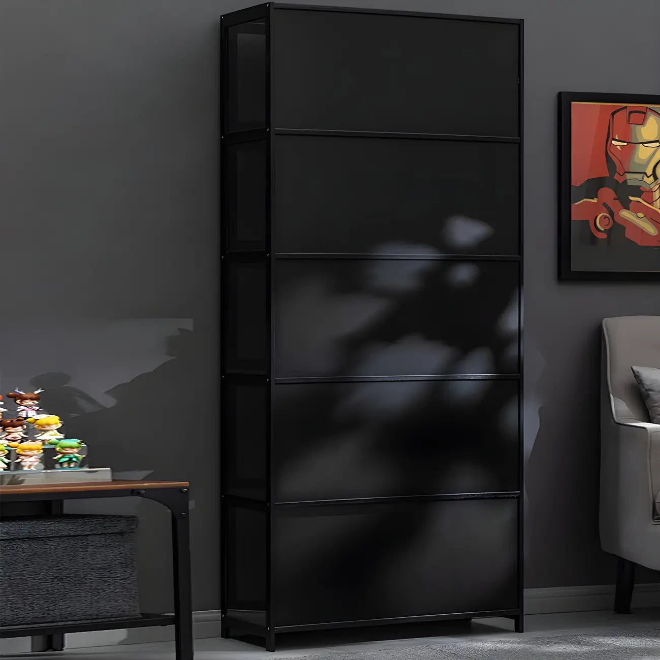 Elegant Black Bamboo Clear Figure Display Cabinet