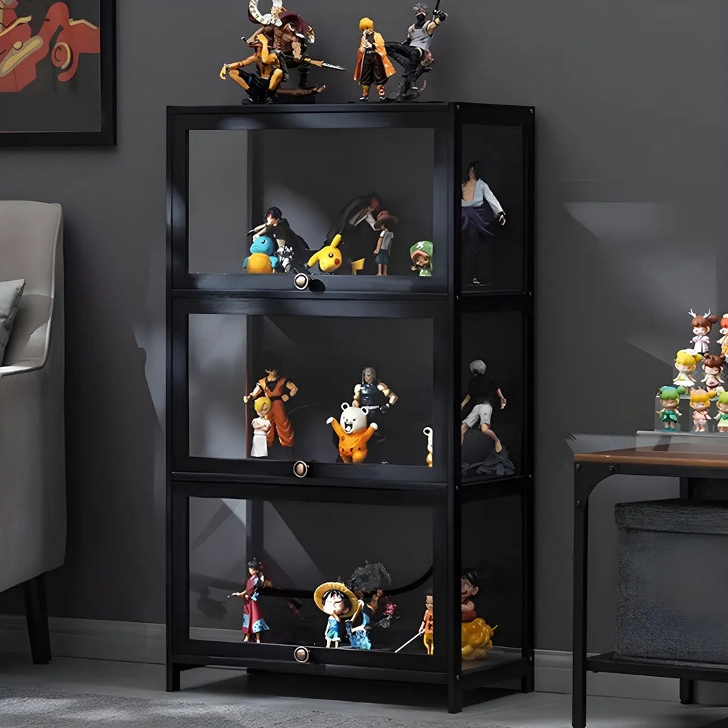 Elegant Black Bamboo Clear Figure Display Cabinet