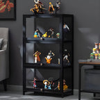 Elegant Black Bamboo Clear Figure Display Cabinet