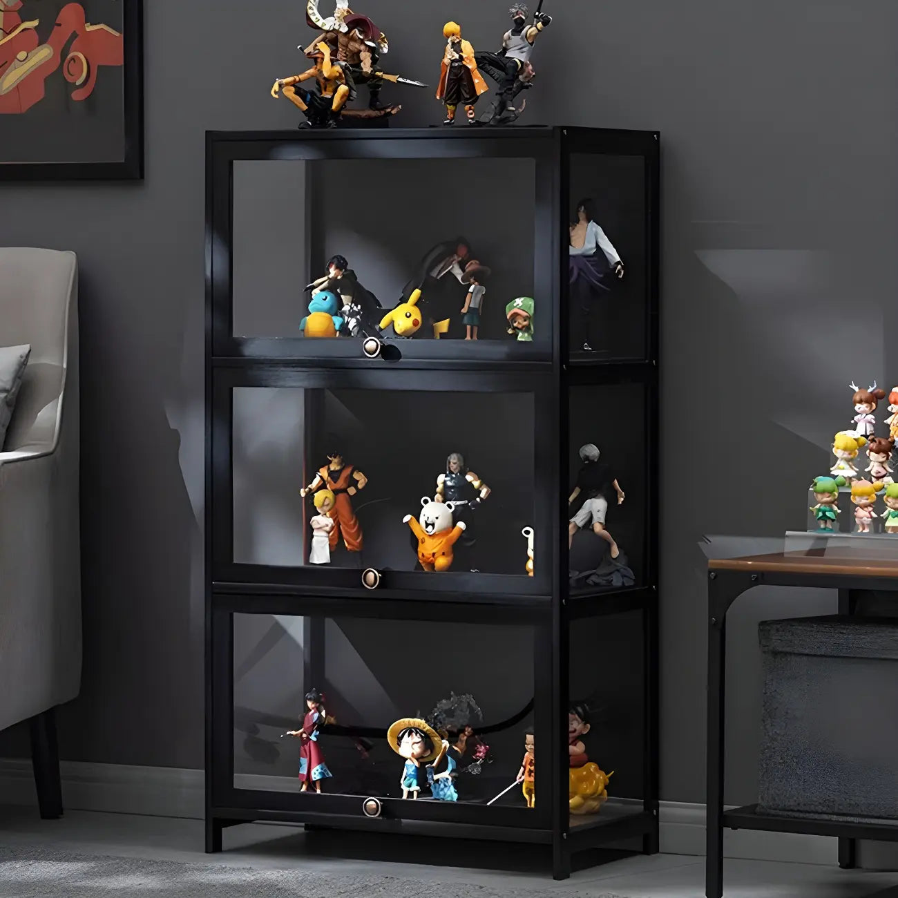Elegant Black Bamboo Clear Figure Display Cabinet