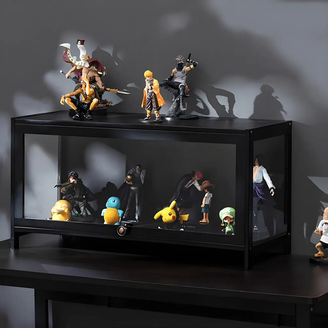 Elegant Black Bamboo Clear Figure Display Cabinet