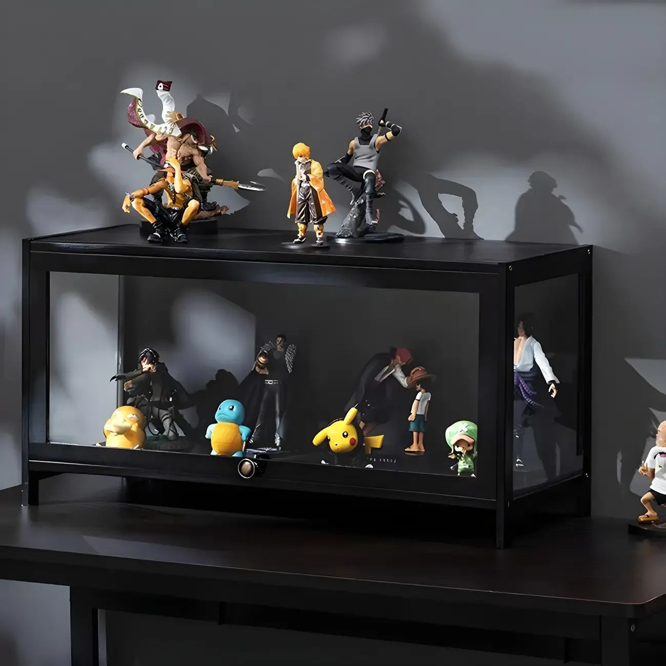 Elegant Black Bamboo Clear Figure Display Cabinet