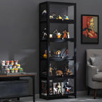 Elegant Black Bamboo Clear Figure Display Cabinet