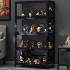 Elegant Black Bamboo Clear Figure Display Cabinet
