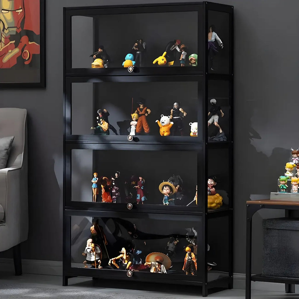 Elegant Black Bamboo Clear Figure Display Cabinet