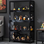 Elegant Black Bamboo Clear Figure Display Cabinet