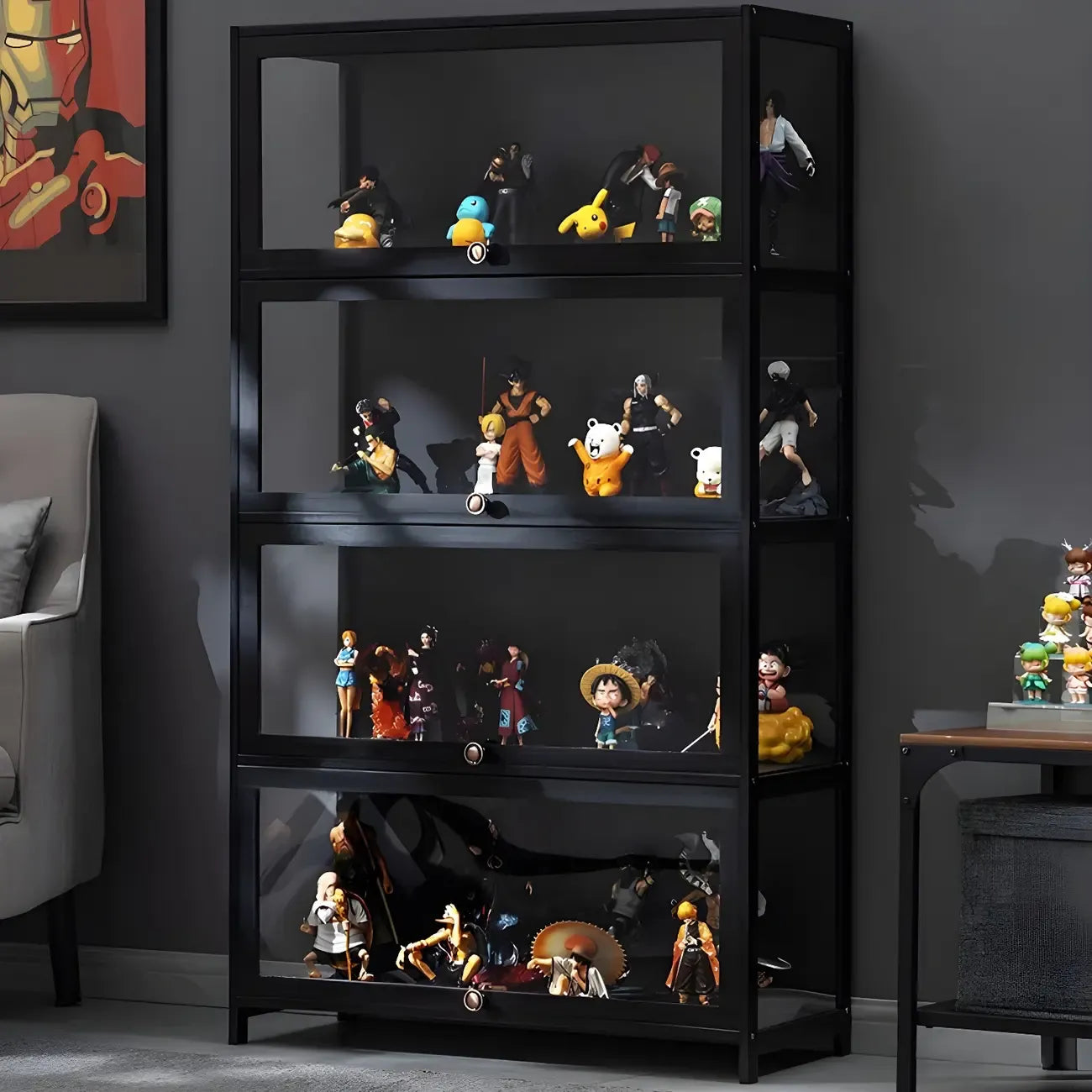 Elegant Black Bamboo Clear Figure Display Cabinet