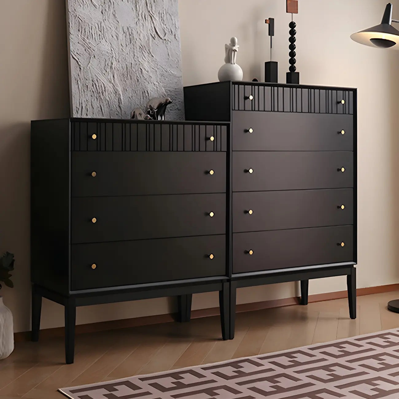 Classic Black Wooden Bachelor Chest with Drawers for Bedroom