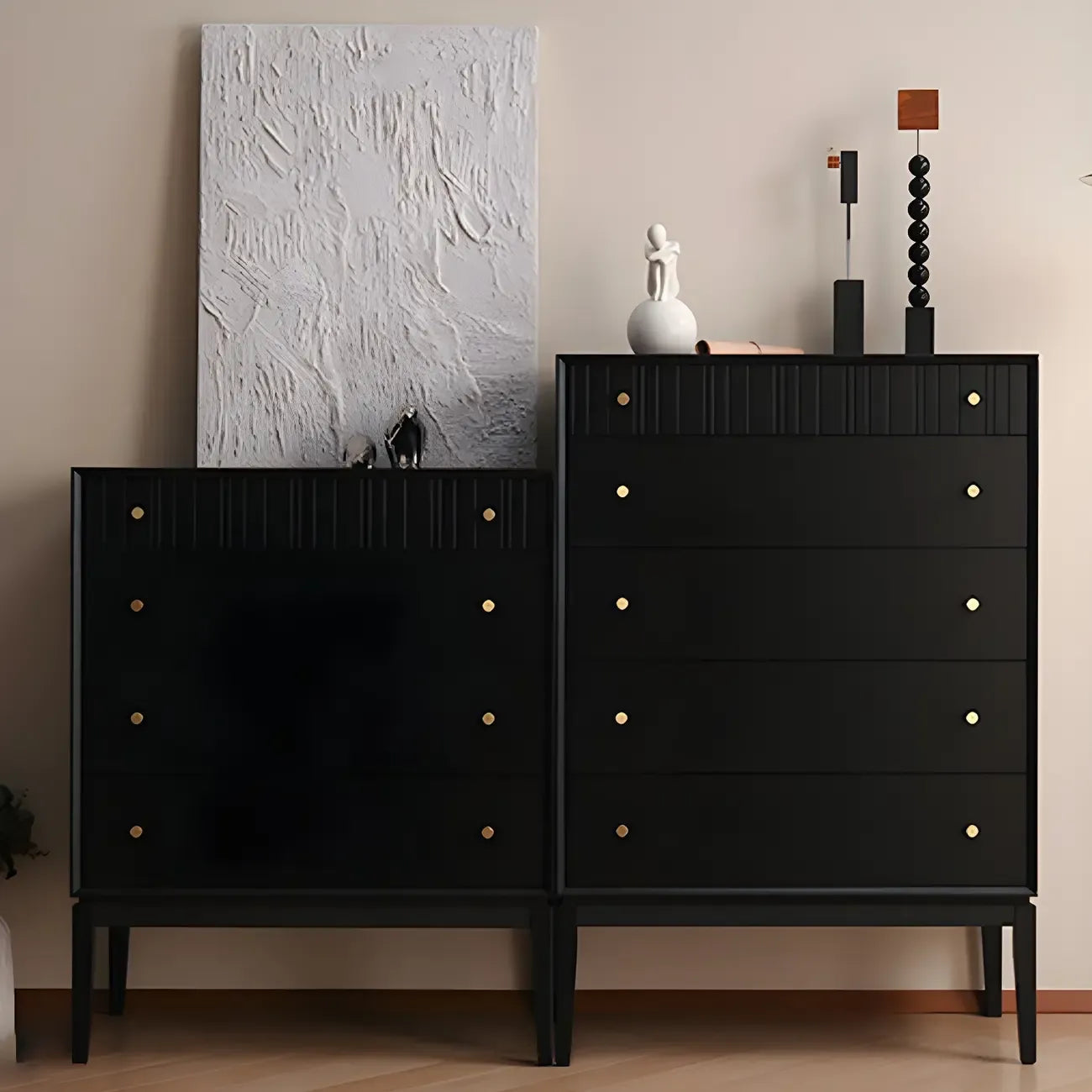Classic Black Wooden Bachelor Chest with Drawers for Bedroom