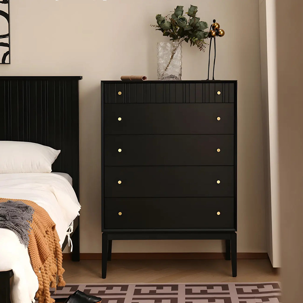 Classic Black Wooden Bachelor Chest with Drawers for Bedroom