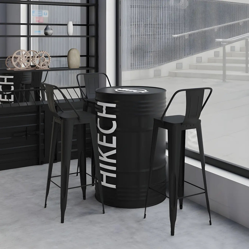 Industrial Black Metal Drum Bar Tables