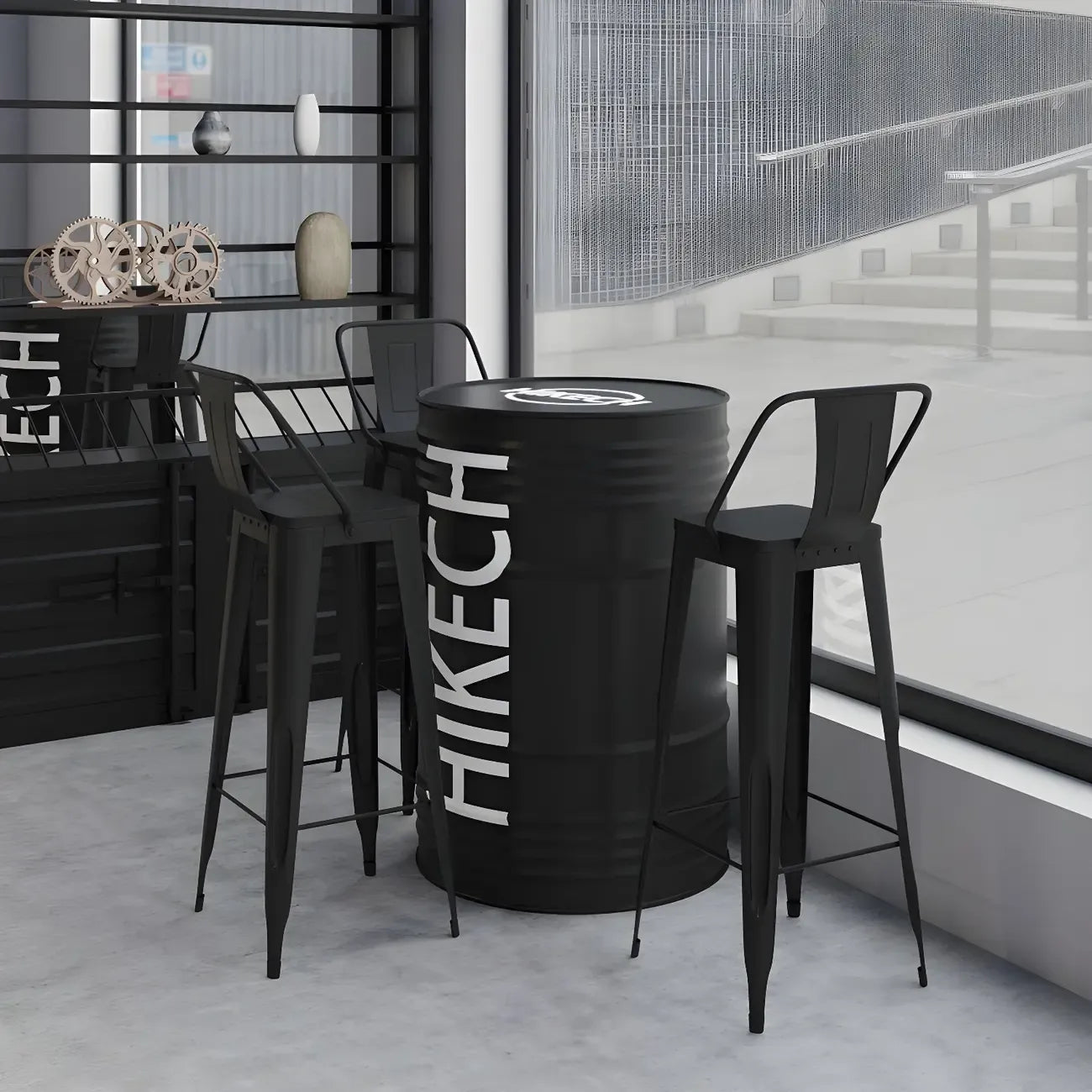Industrial Black Metal Drum Bar Tables