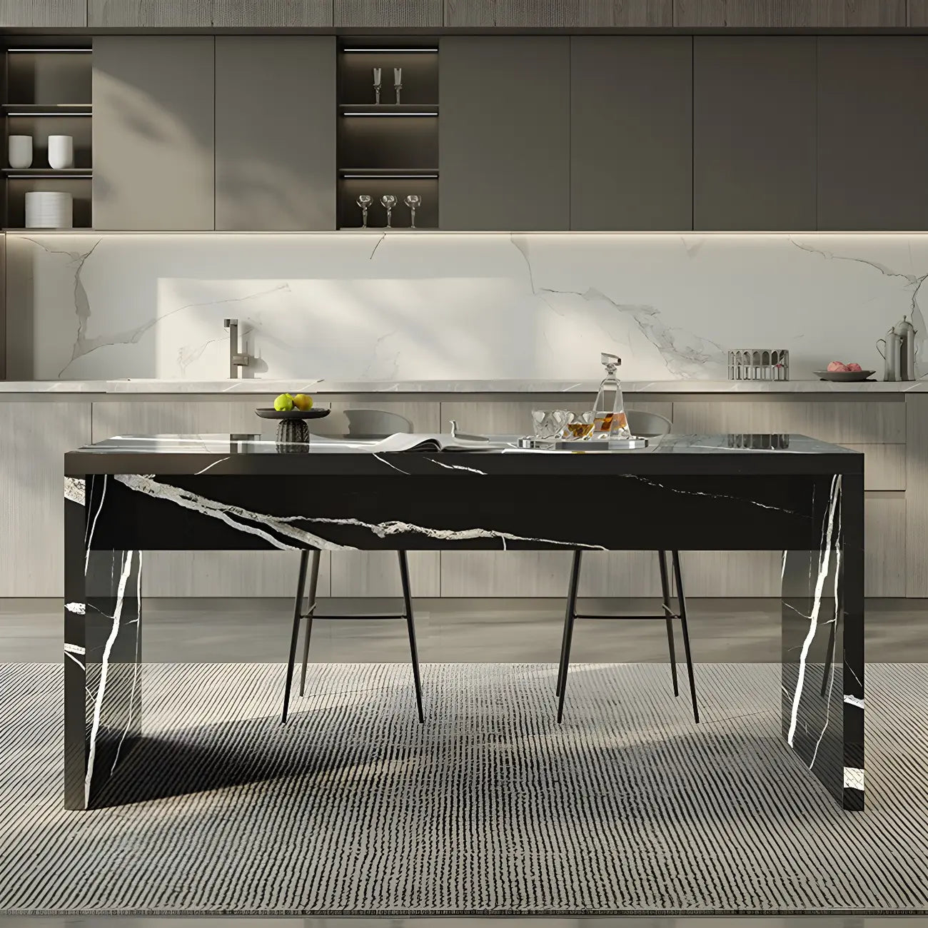 Elegant Black Marble Double Pedestal Bar Table