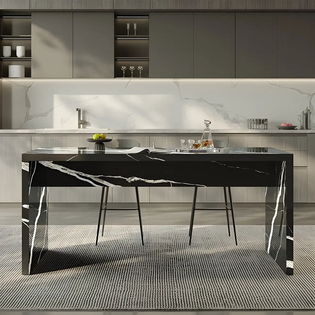 Elegant Black Marble Double Pedestal Bar Table