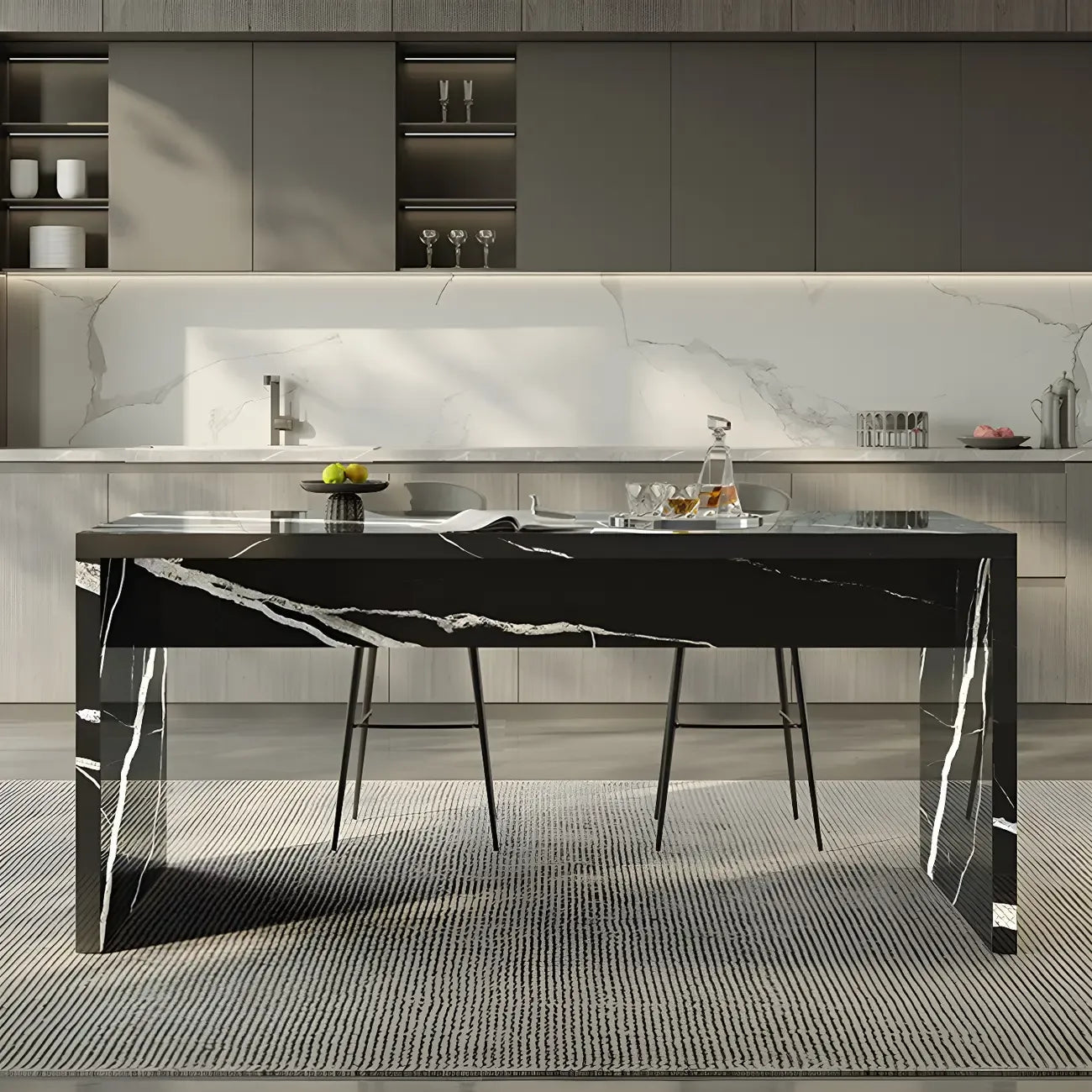 Elegant Black Marble Double Pedestal Bar Table