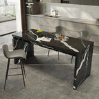 Elegant Black Marble Double Pedestal Bar Table