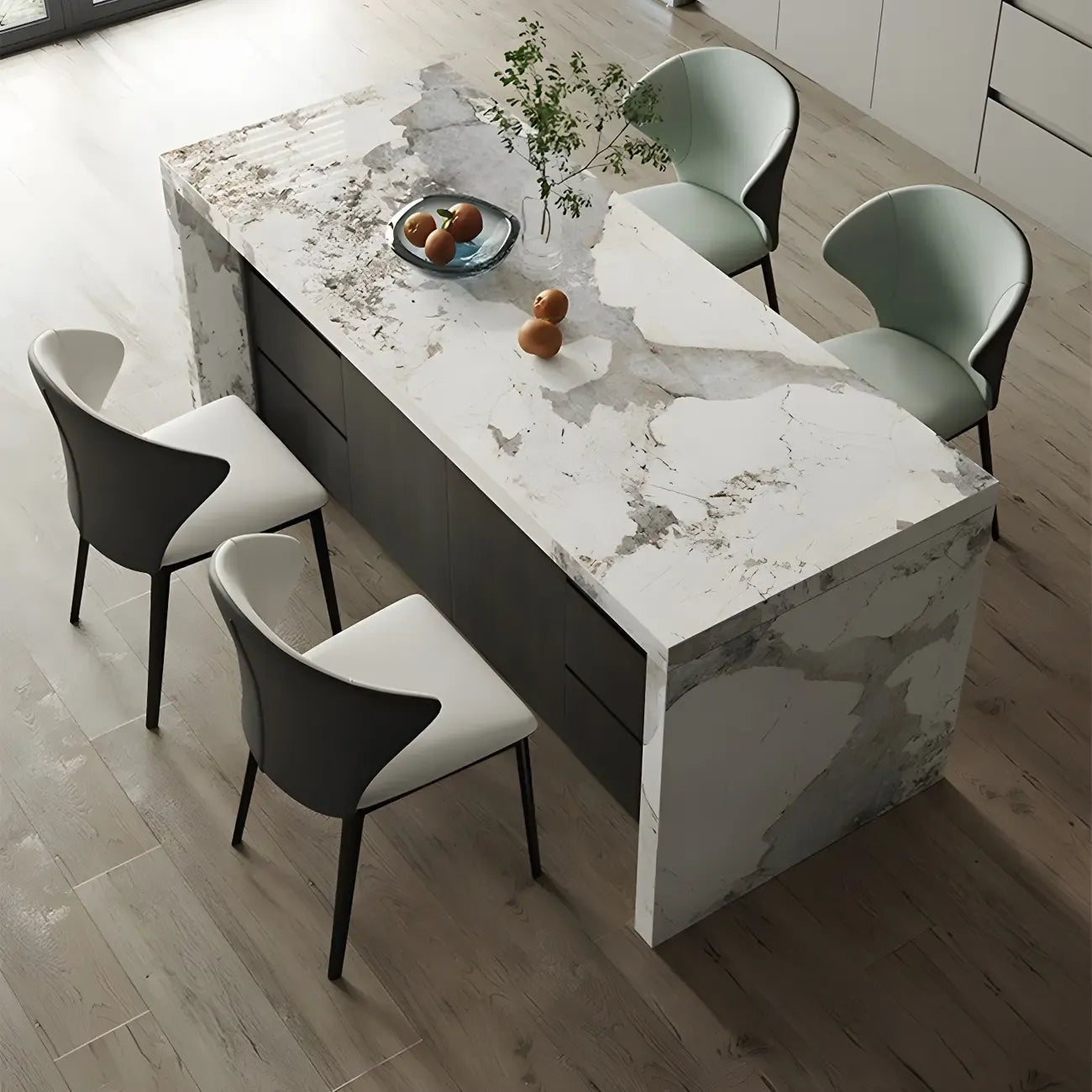 Modern Marble Top Wood Storage Bar Tables for Kitchen