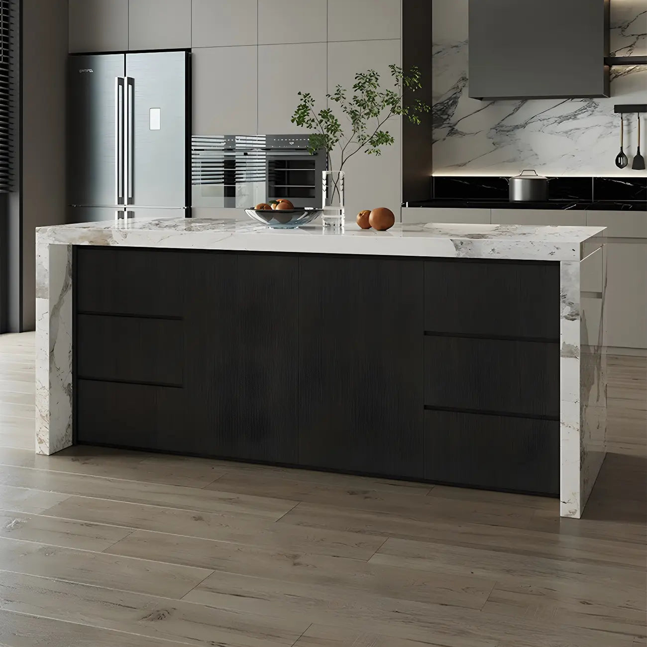 Modern Marble Top Wood Storage Bar Tables for Kitchen