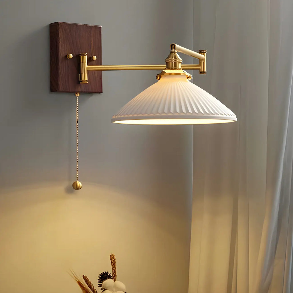 25 Vintage Bedside Swing Arm Wall Light with Pull Switch