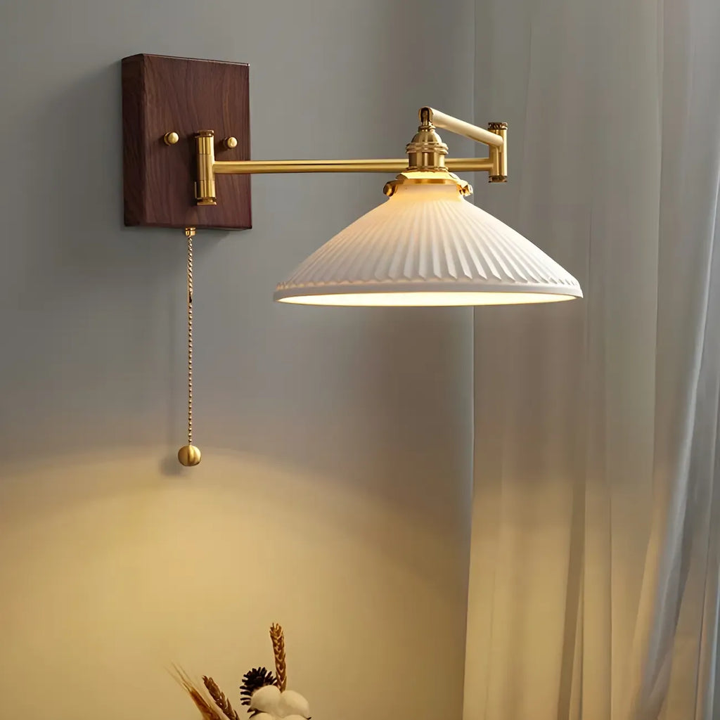 25 Vintage Bedside Swing Arm Wall Light with Pull Switch