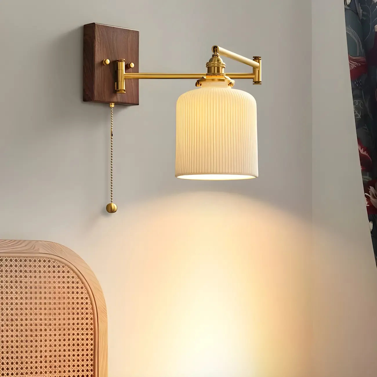 25 Vintage Bedside Swing Arm Wall Light with Pull Switch