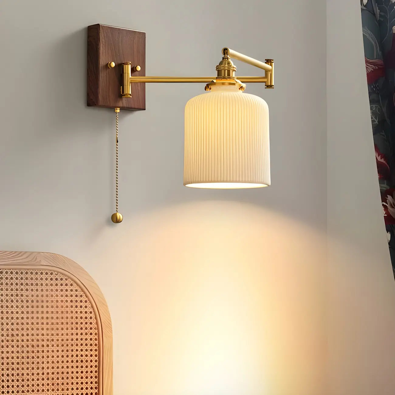 25 Vintage Bedside Swing Arm Wall Light with Pull Switch