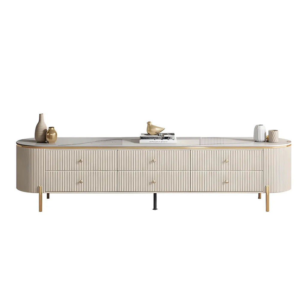 6-Drawer Contemporary White Stone TV Stand with Legs