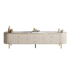 6-Drawer Contemporary White Stone TV Stand with Legs