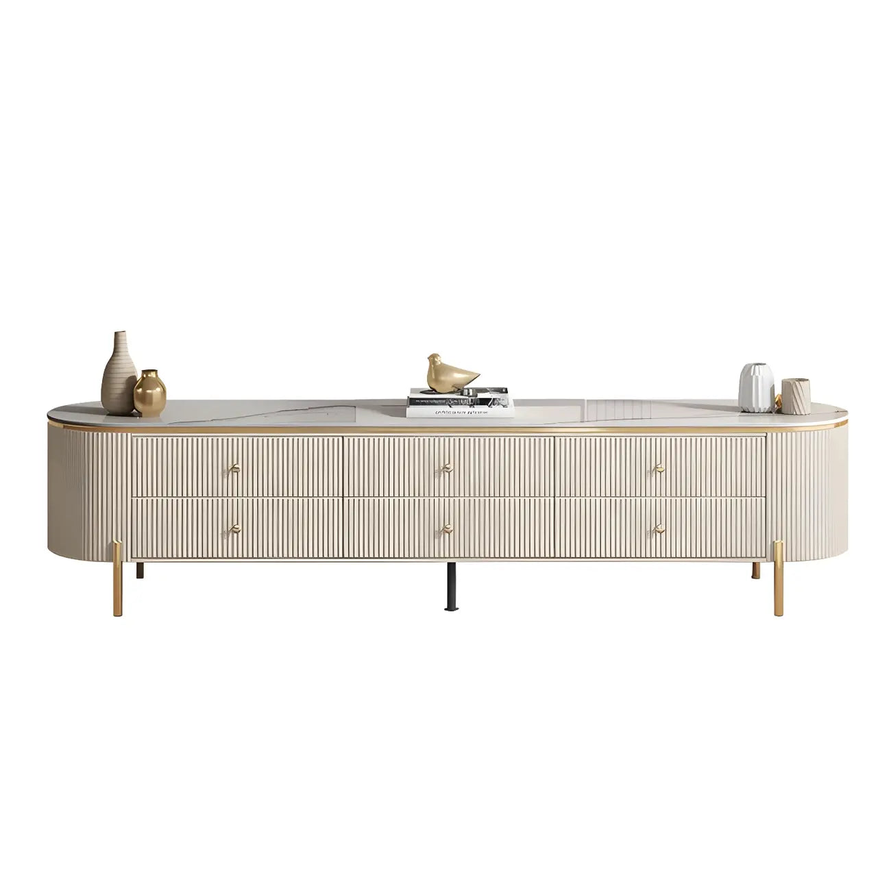 6-Drawer Contemporary White Stone TV Stand with Legs