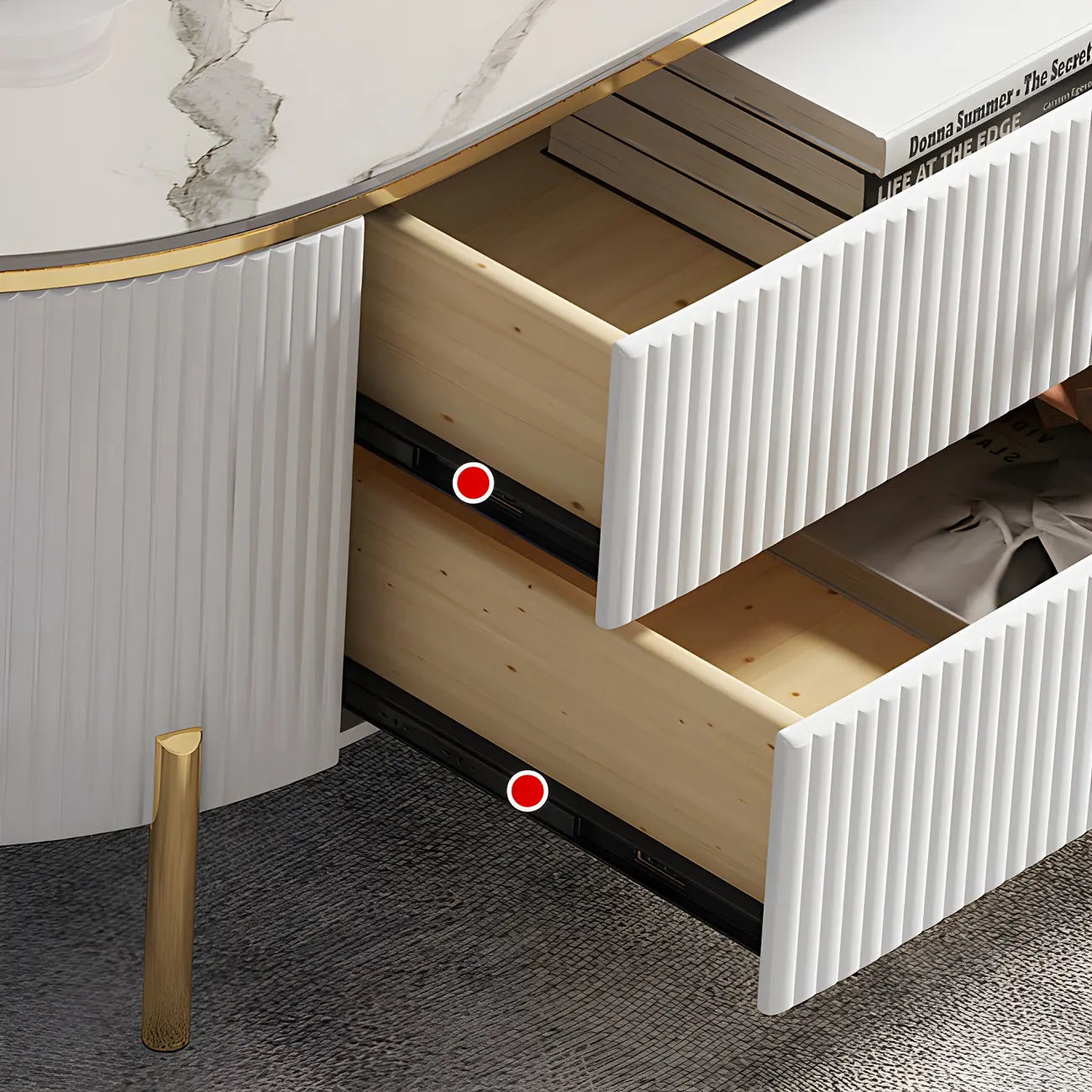 6-Drawer Contemporary White Stone TV Stand with Legs