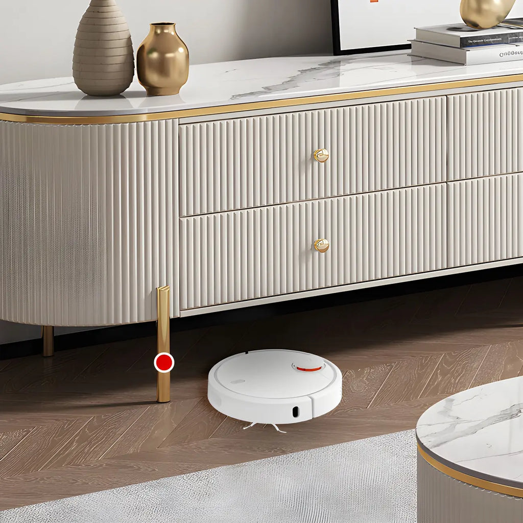 6-Drawer Contemporary White Stone TV Stand with Legs