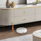 6-Drawer Contemporary White Stone TV Stand with Legs