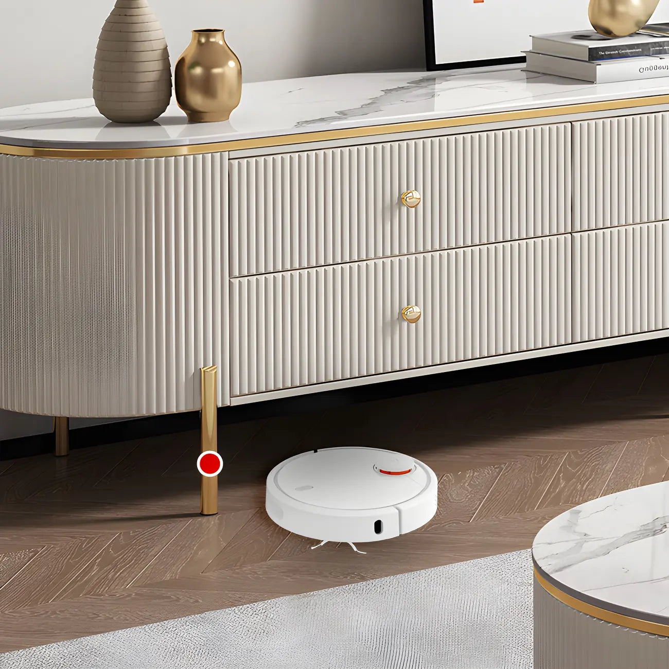 6-Drawer Contemporary White Stone TV Stand with Legs
