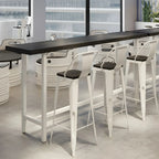 Industrial Black Wood Top Metal Trestle Base Bar Table