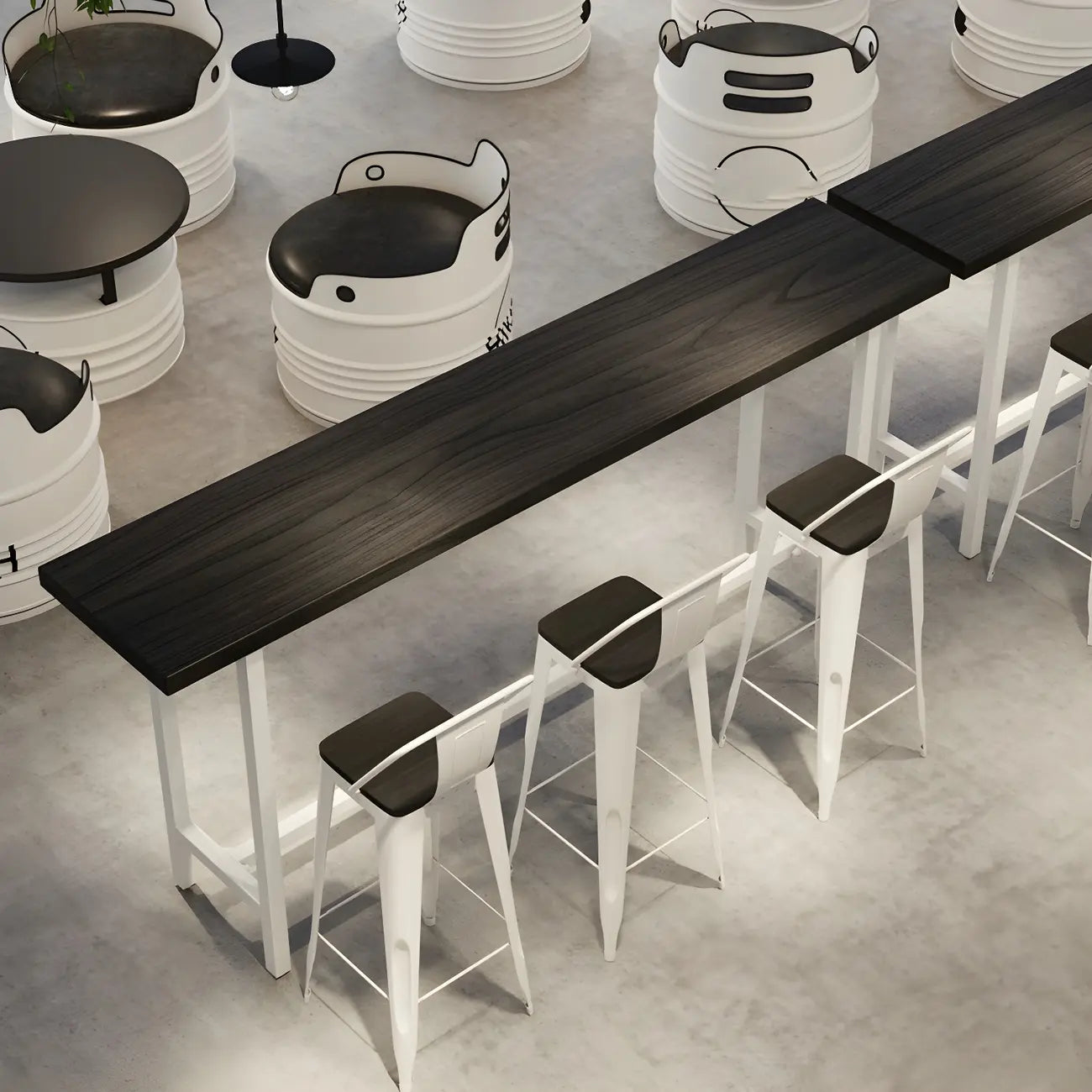 Industrial Black Wood Top Metal Trestle Base Bar Table