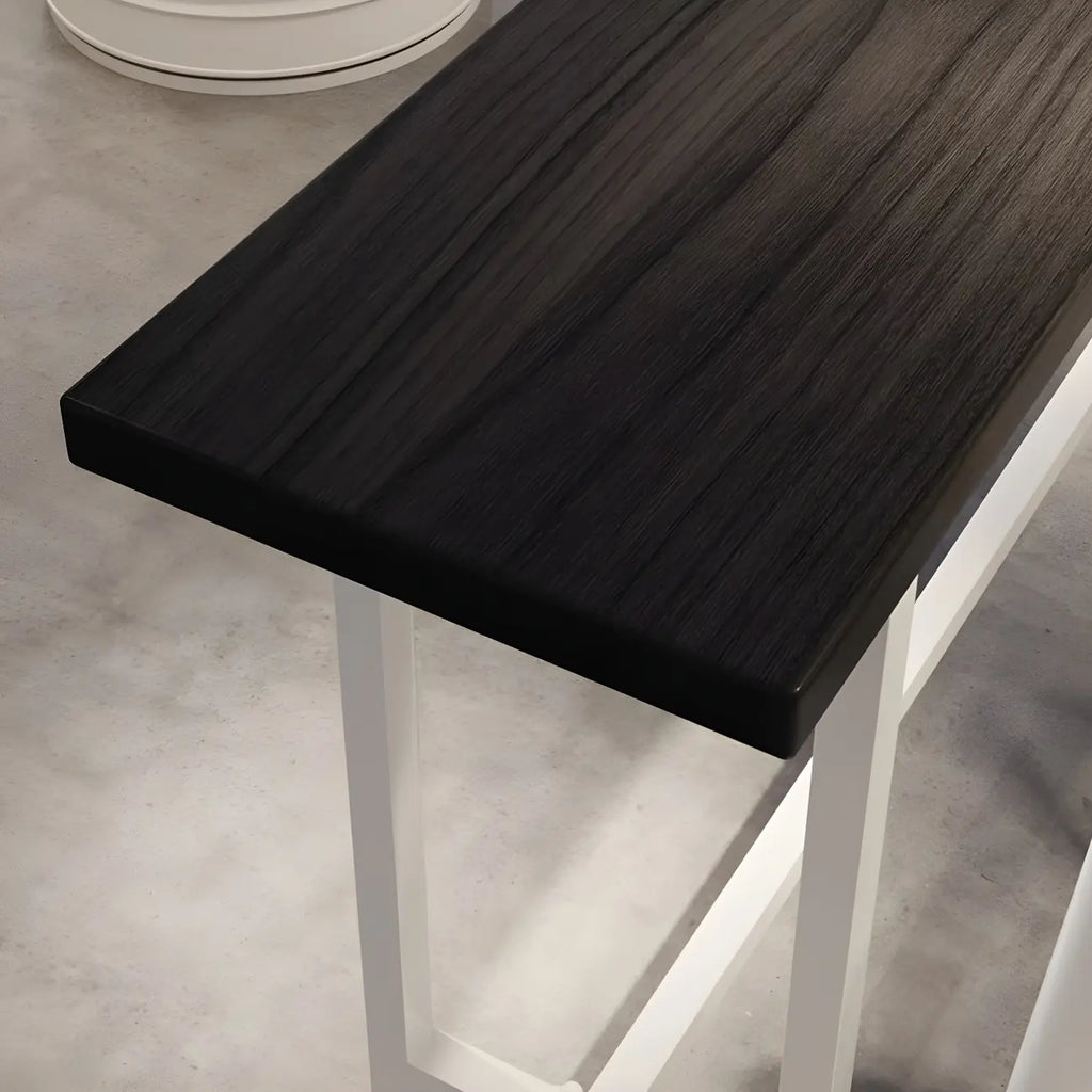 Industrial Black Wood Top Metal Trestle Base Bar Table