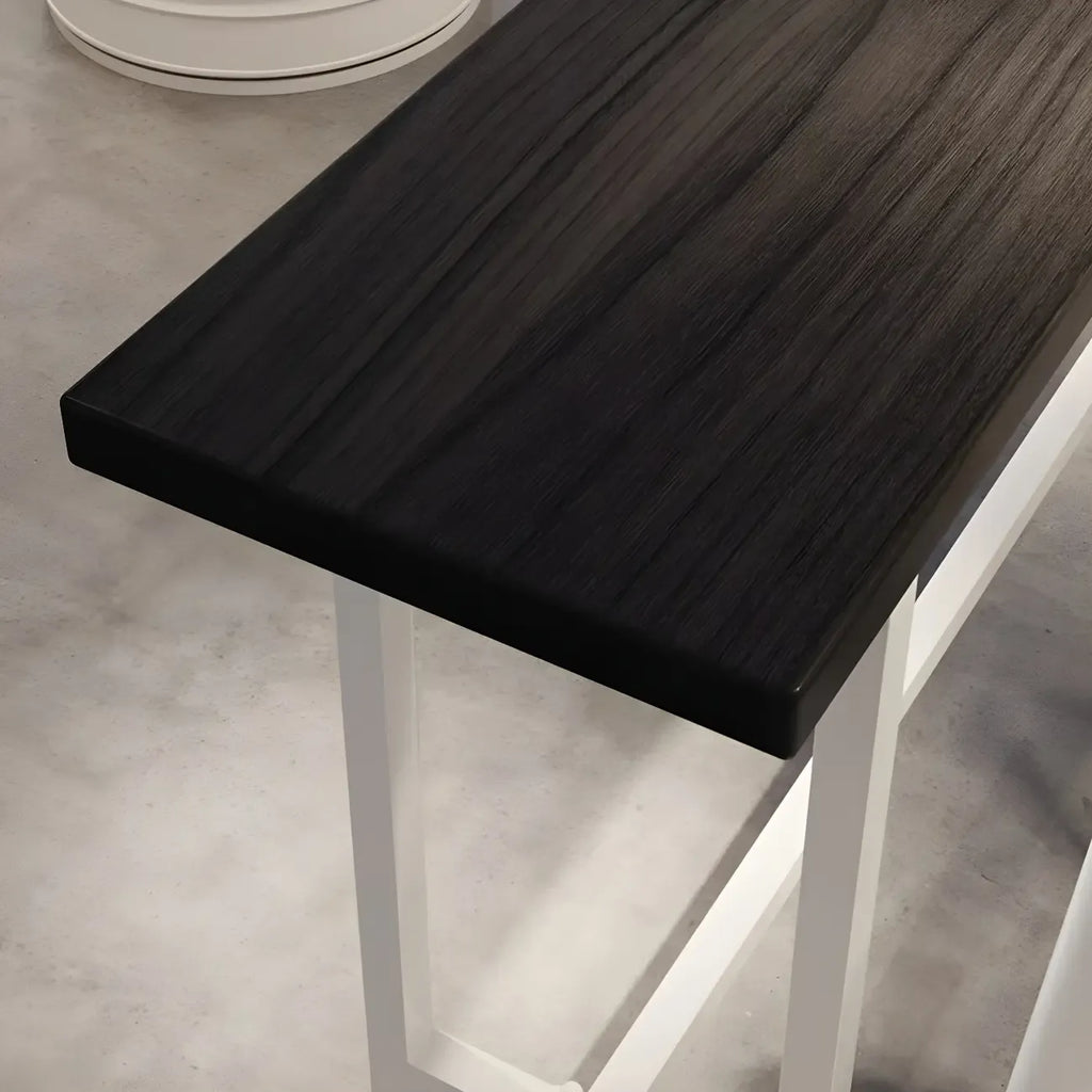 Industrial Black Wood Top Metal Trestle Base Bar Table