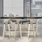 Industrial Black Wood Top Metal Trestle Base Bar Table