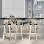 Industrial Black Wood Top Metal Trestle Base Bar Table