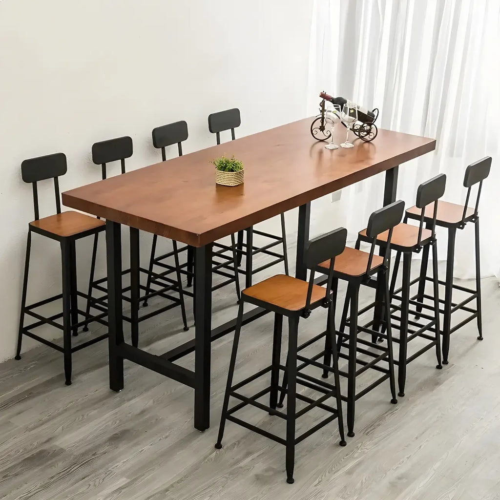 Pine Wood Industrial Trestle Base Bar Table