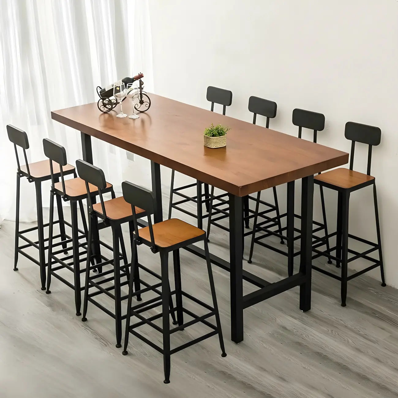 Pine Wood Industrial Trestle Base Bar Table