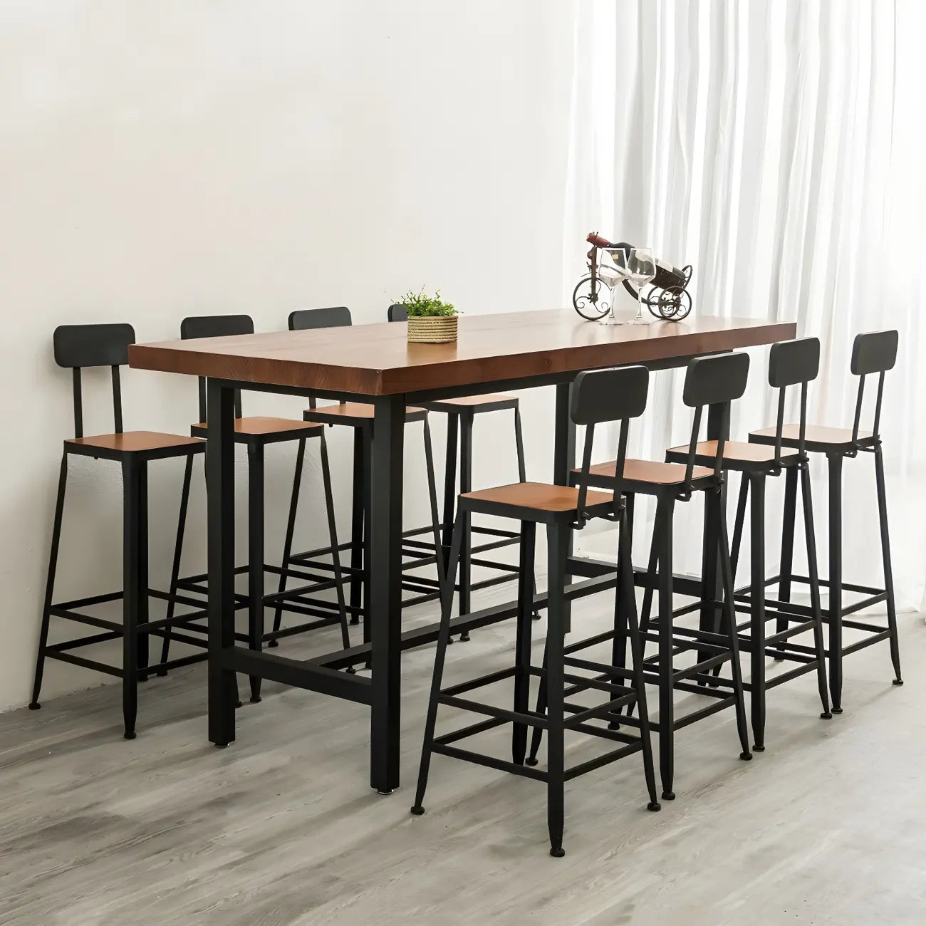 Pine Wood Industrial Trestle Base Bar Table