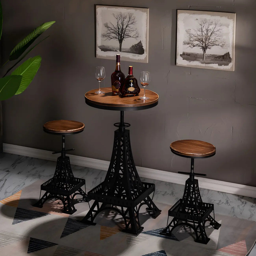 Adjustable Industrial Rustic Wood Bar Table for Home Pub