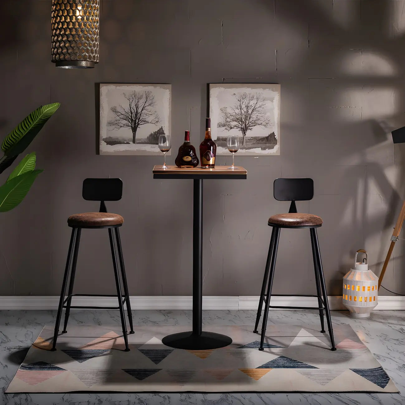 Adjustable Industrial Rustic Wood Bar Table for Home Pub