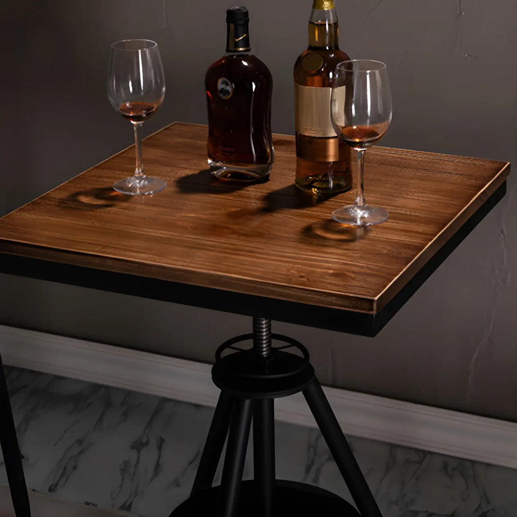 Adjustable Industrial Rustic Wood Bar Table for Home Pub