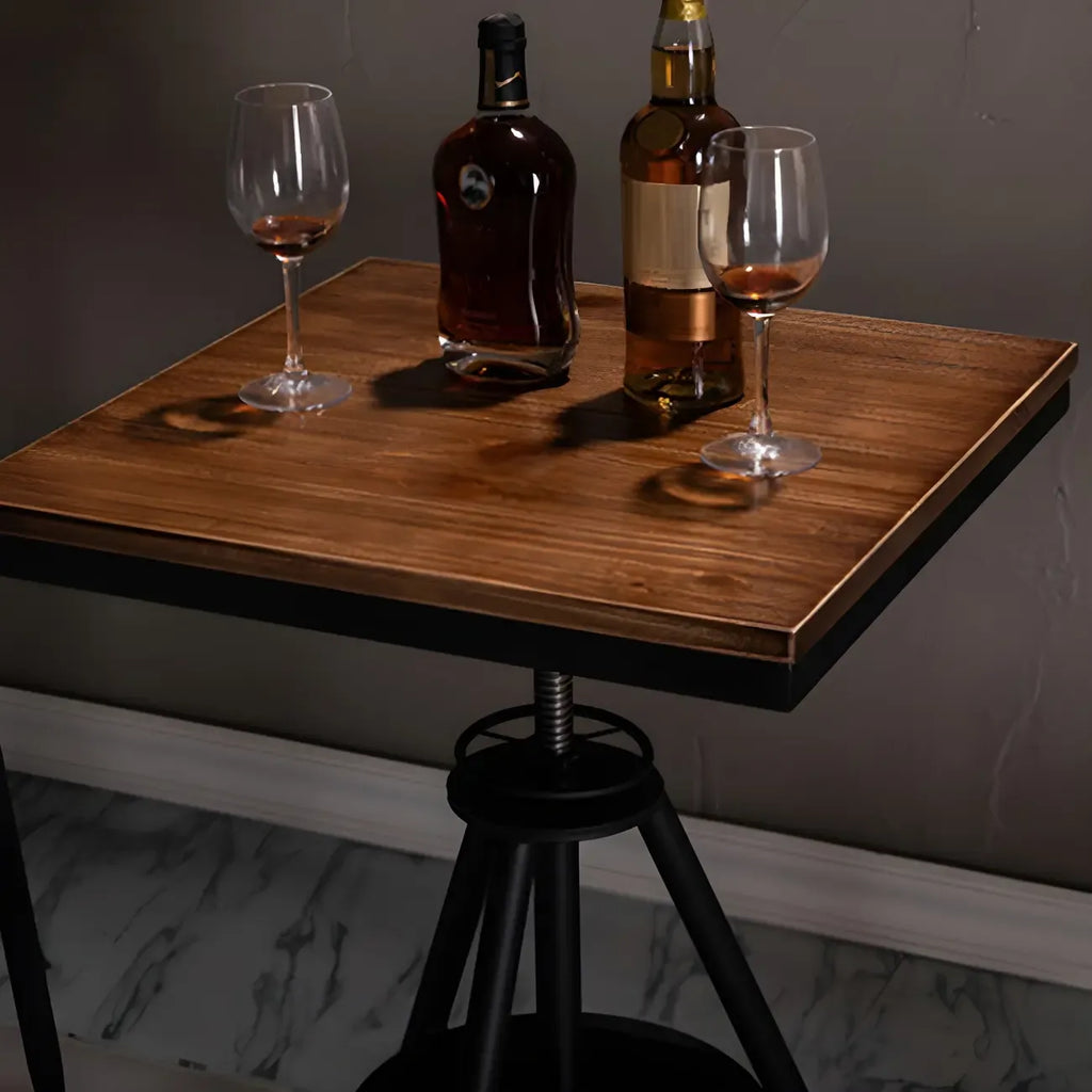 Adjustable Industrial Rustic Wood Bar Table for Home Pub