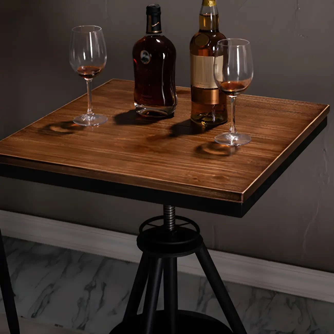 Adjustable Industrial Rustic Wood Bar Table for Home Pub
