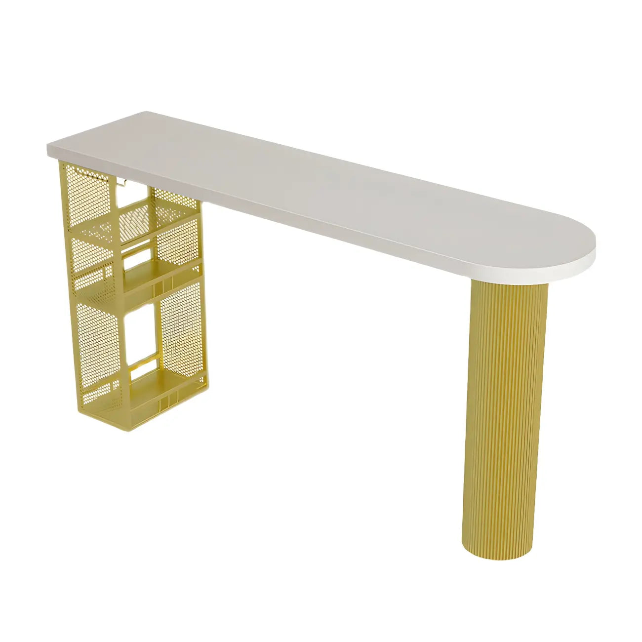 Glam Brown Wooden Free Form White Iron Storage Bar Tables
