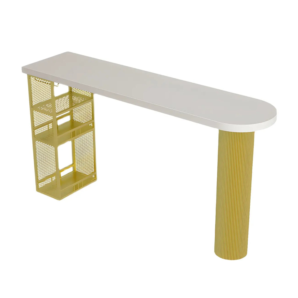 Glam Brown Wooden Free Form White Iron Storage Bar Tables